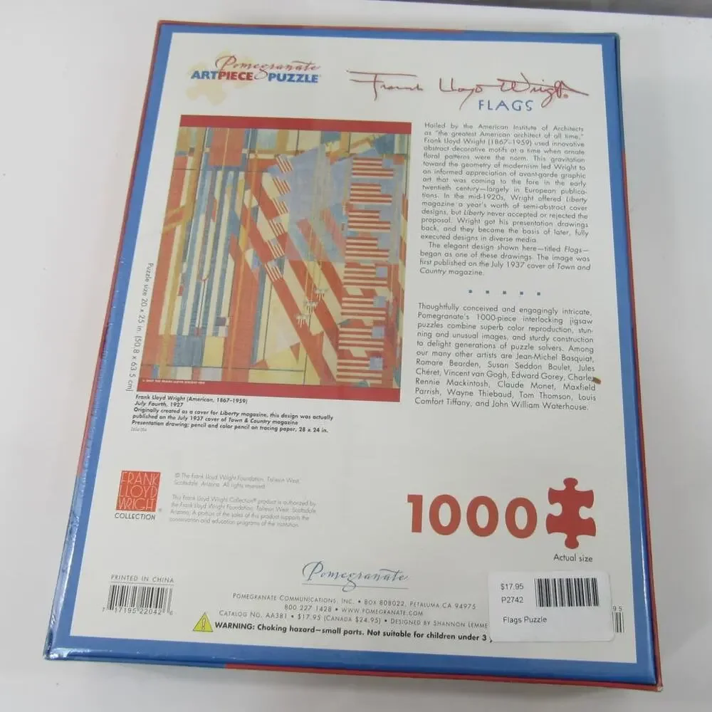 Brand NEW Frank Lloyd Wright July Fourth 1927 Puzzle 1000 Piece FLAGS